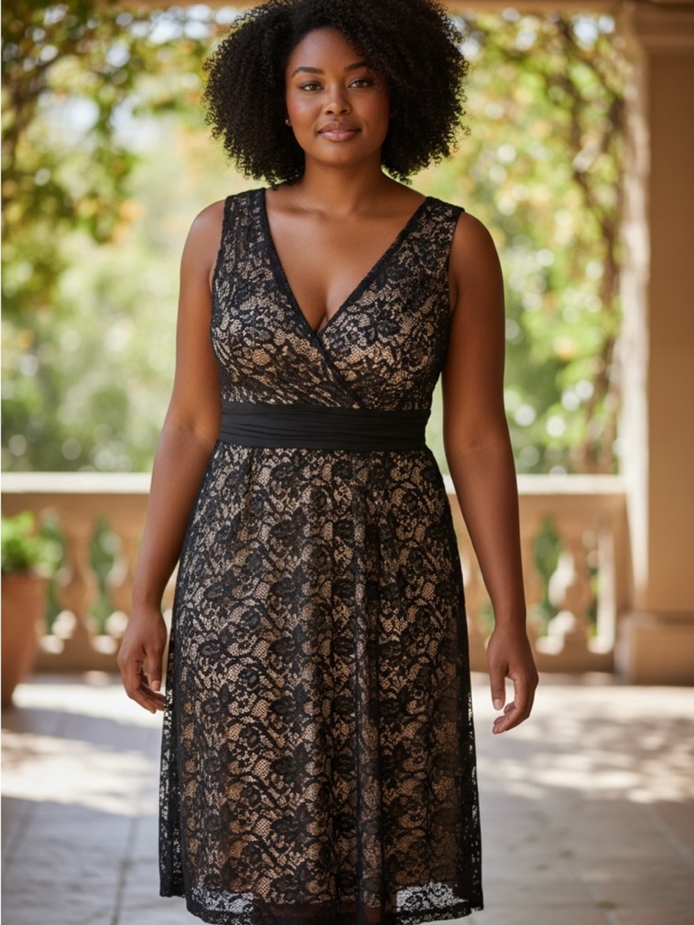 Black Lace V-Neck A-Line Dress